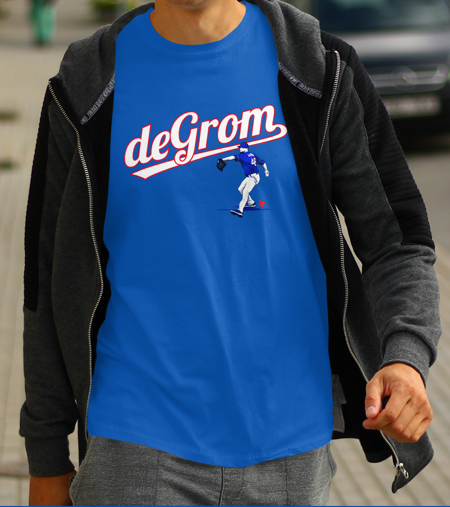 DeGrom Texas Pitching Action Logo Blue T-Shirt