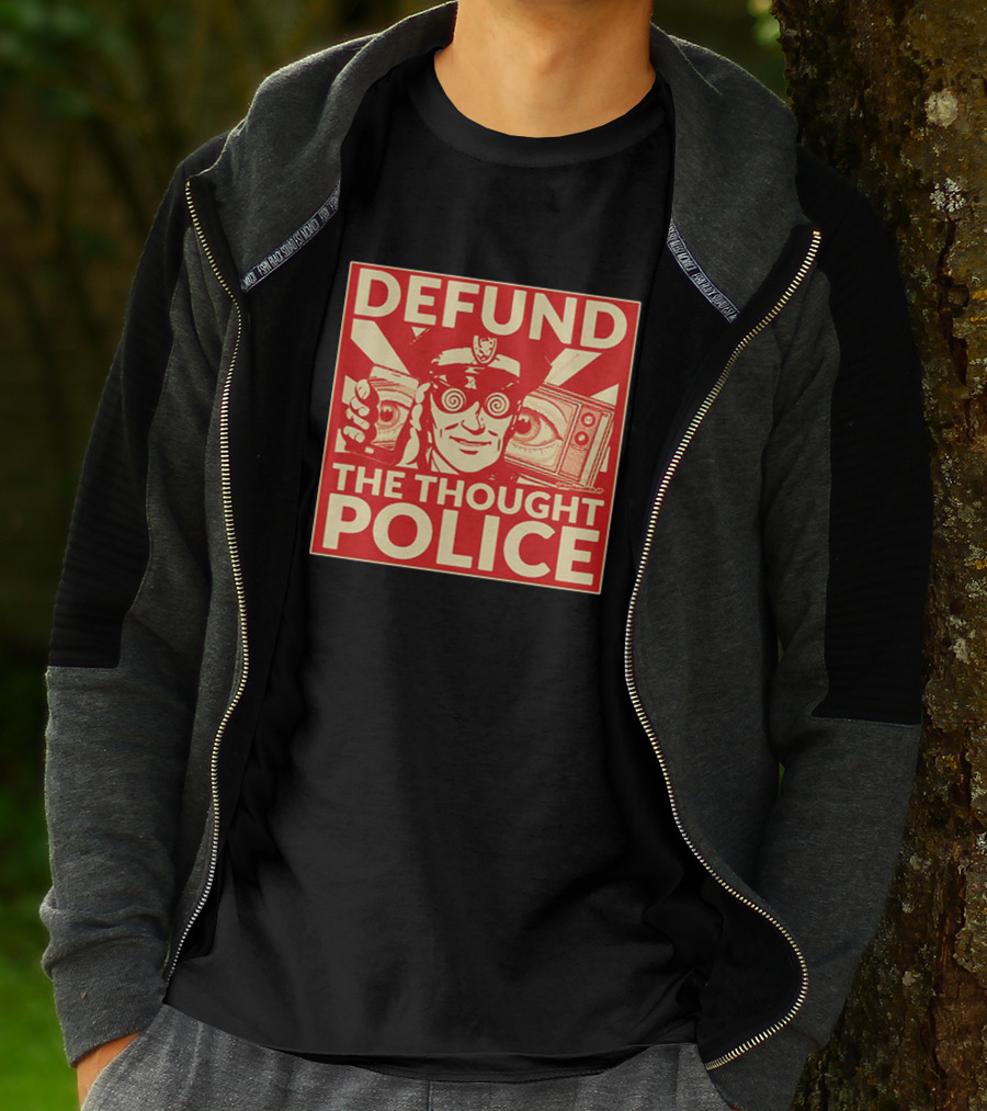 Defund The Thought Police Vintage Propaganda Style With Hypnotic Eyes And TV T-Shirt