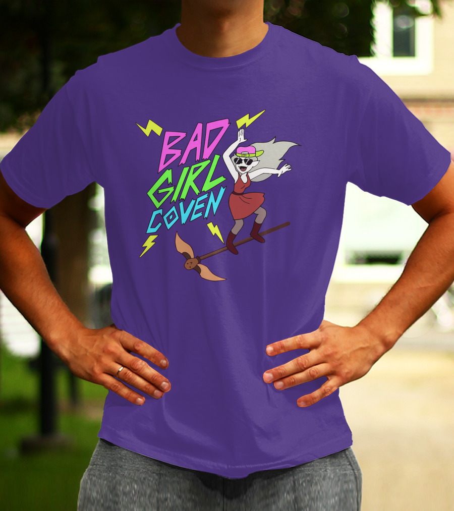 Bad Girl Coven Witch On Broomstick With Lightning Bolts T-Shirt