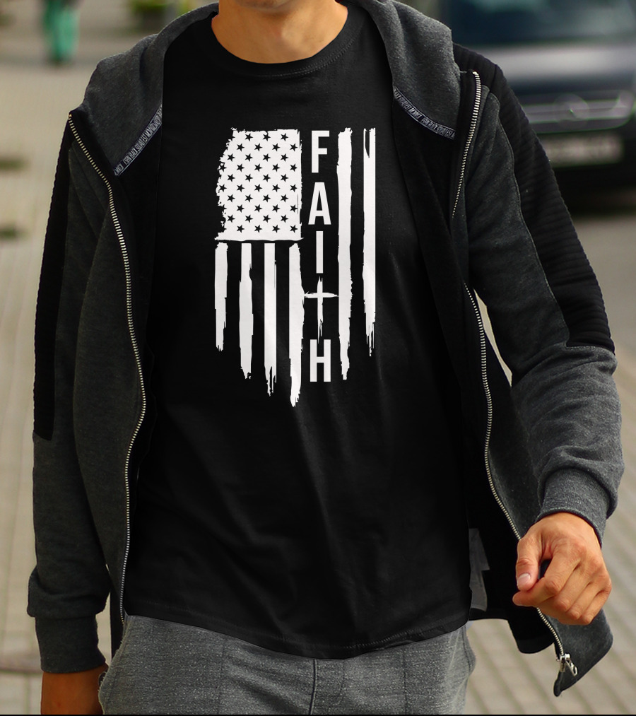 American Flag Faith Cross Stars Stripes T-Shirt