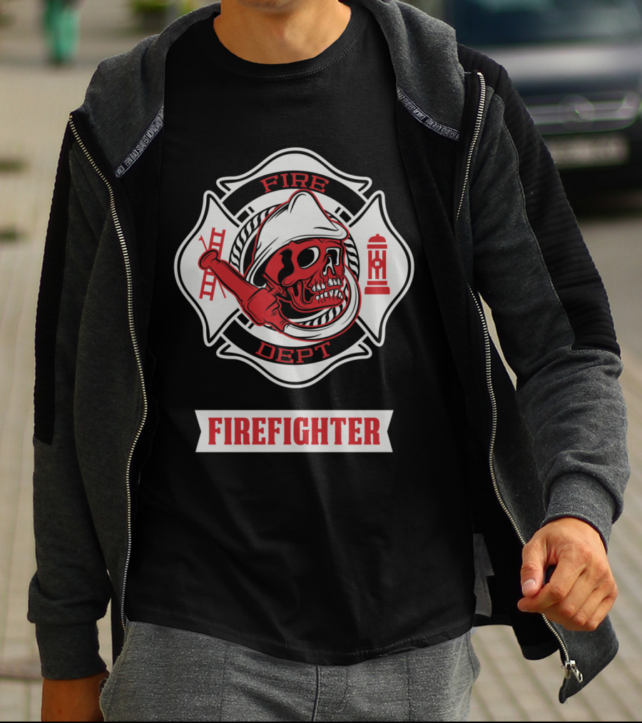 Firefighter Skull Fire Dept Maltese Cross T-Shirt