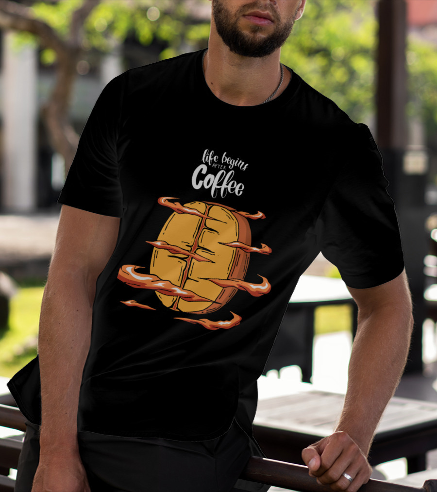Life Begins After Coffee With Cool Coffee Bean T-Shirt