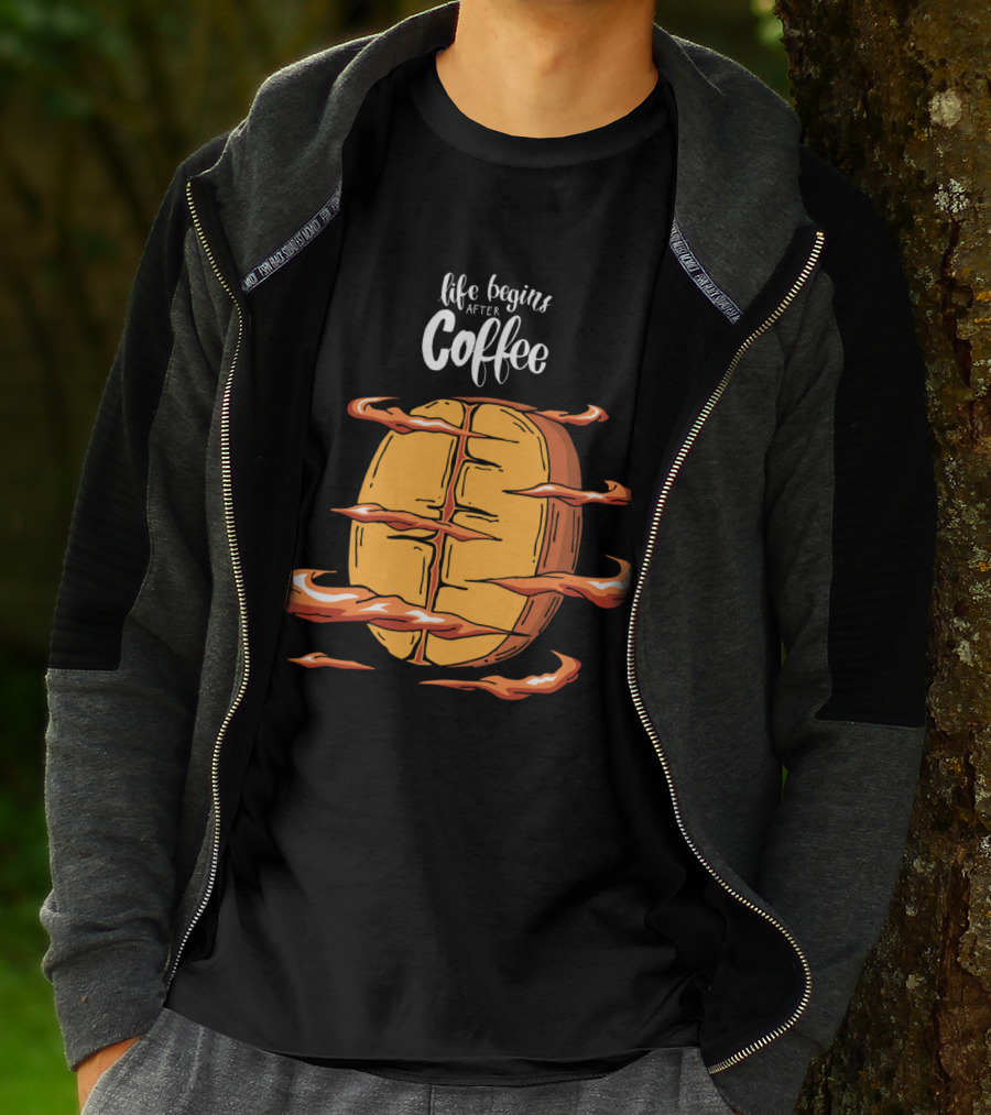 Life Begins After Coffee With Cool Coffee Bean T-Shirt