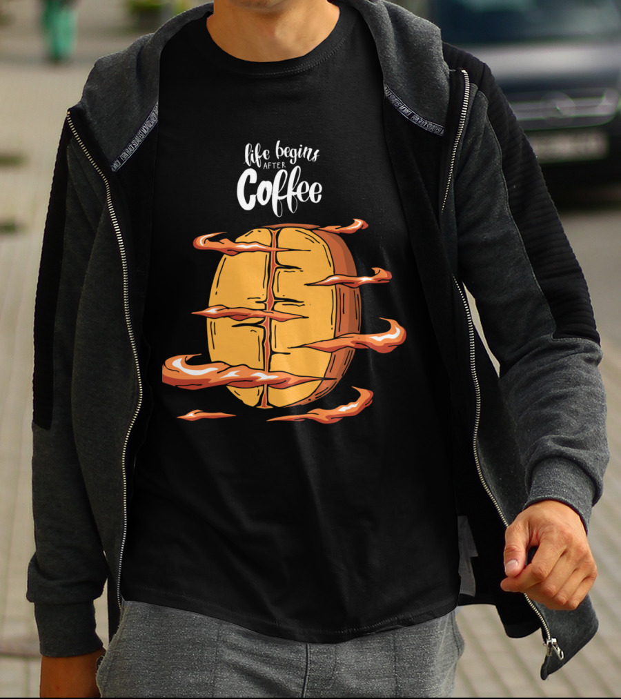 Life Begins After Coffee With Cool Coffee Bean T-Shirt