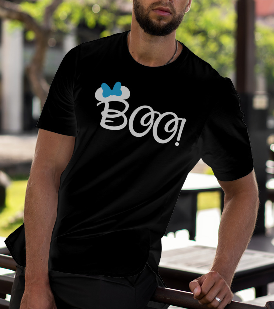 Boo Halloween Blue Bow Cartoon Relaxed Fit T-Shirt