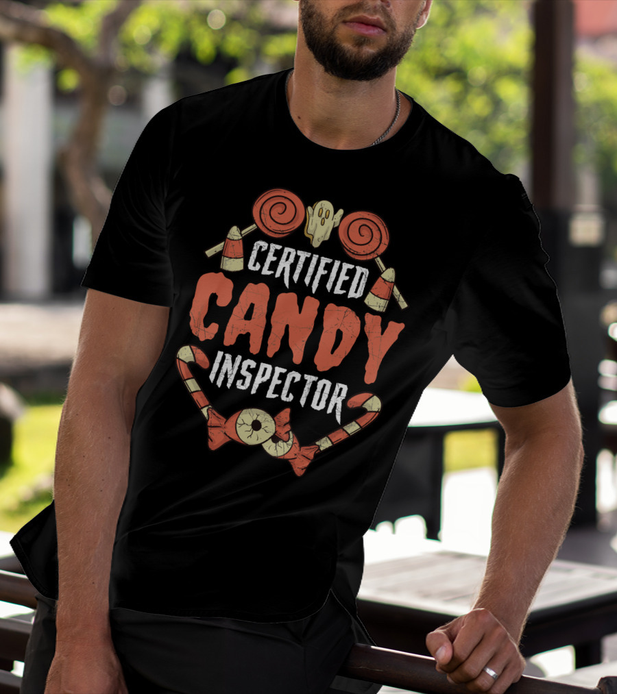 Certified Candy Inspector Halloween Lollipops And Candy Canes T-Shirt