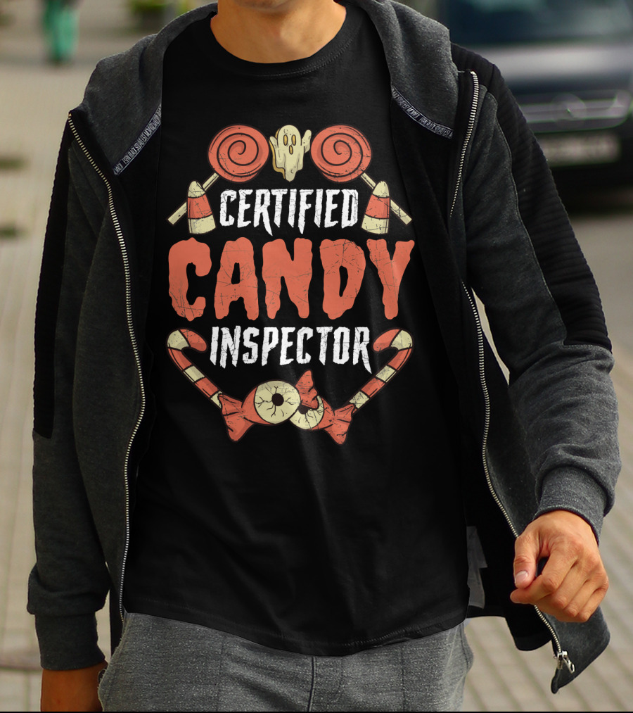 Certified Candy Inspector Halloween Lollipops And Candy Canes T-Shirt