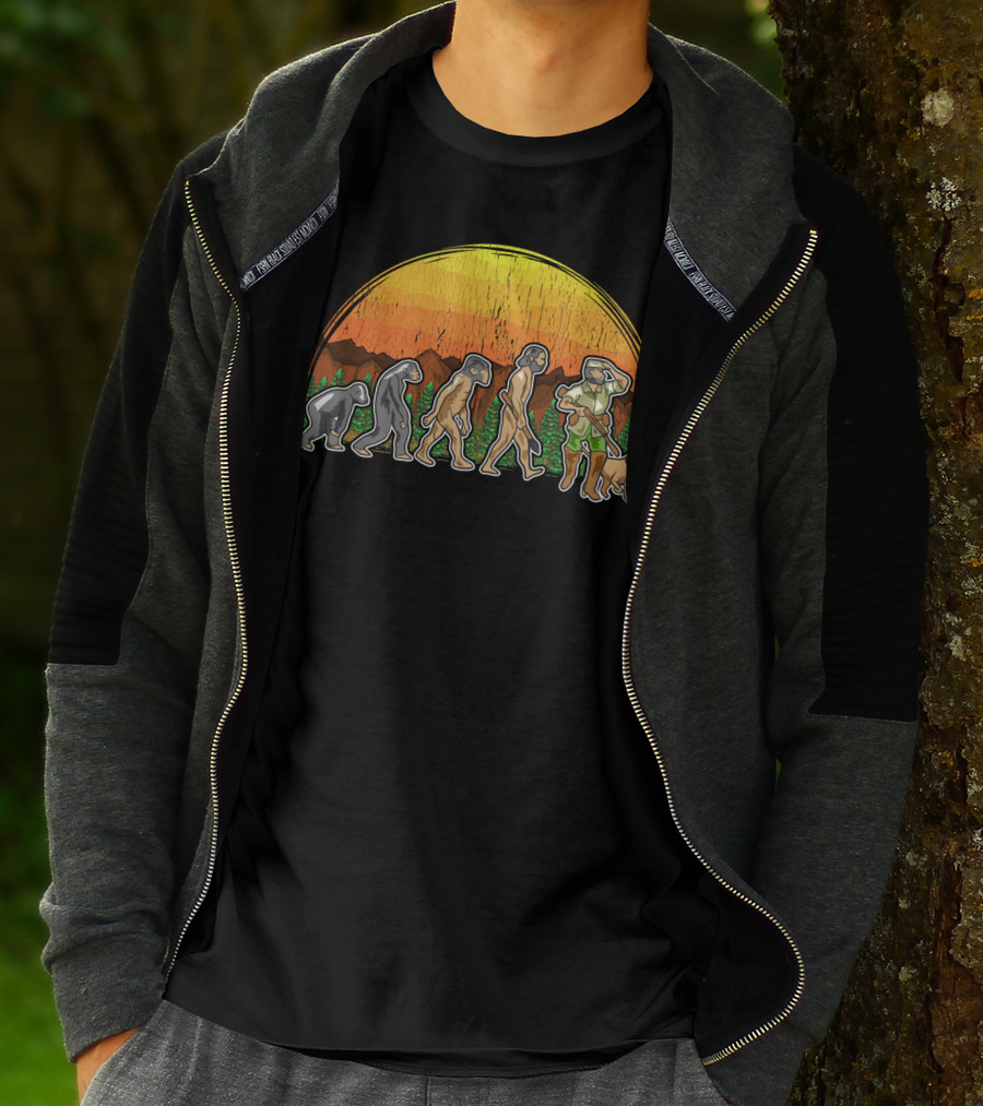 Duck Hunter Goose Grouse Hunting Evolution Sunset Silhouette With Dog T-Shirt