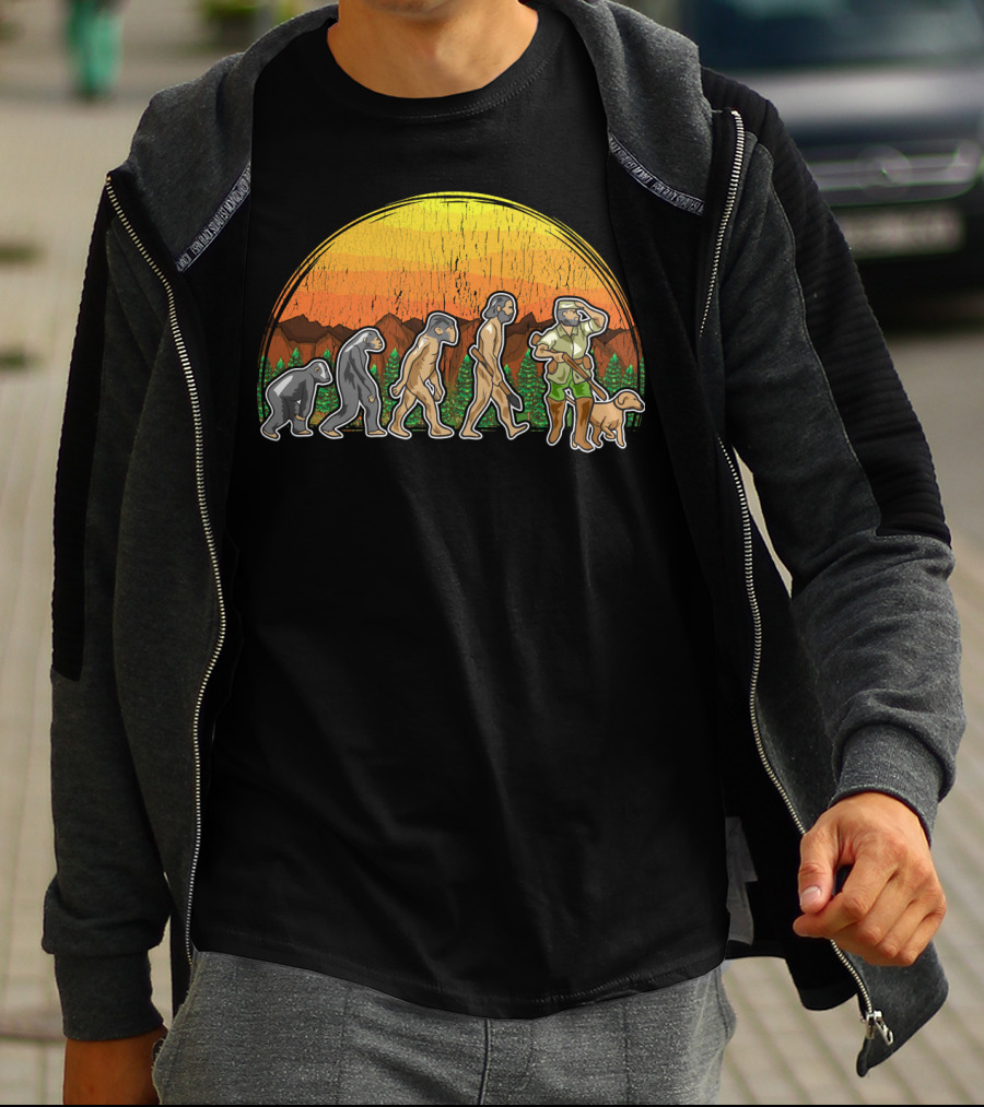 Duck Hunter Goose Grouse Hunting Evolution Sunset Silhouette With Dog T-Shirt