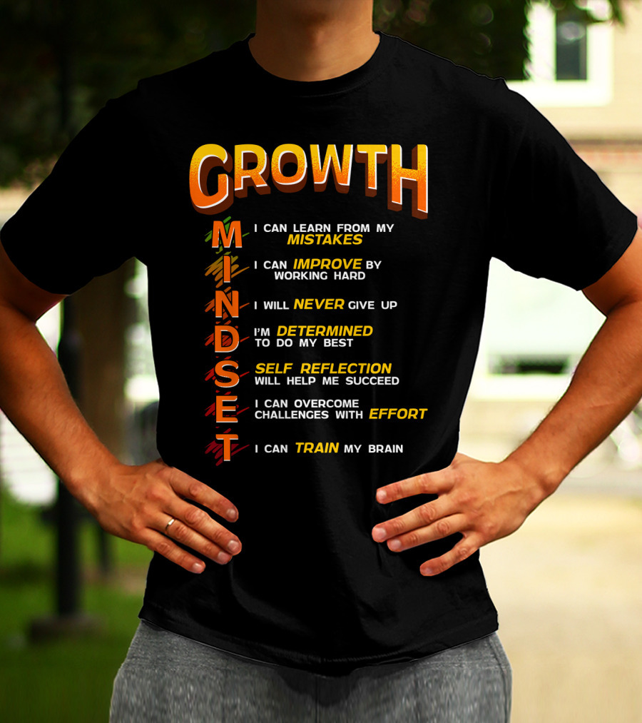 Growth Mindset Teacher Classroom Brain Motivation Mistakes Improve Never Determined Self Reflection Effort Train T-Shirt