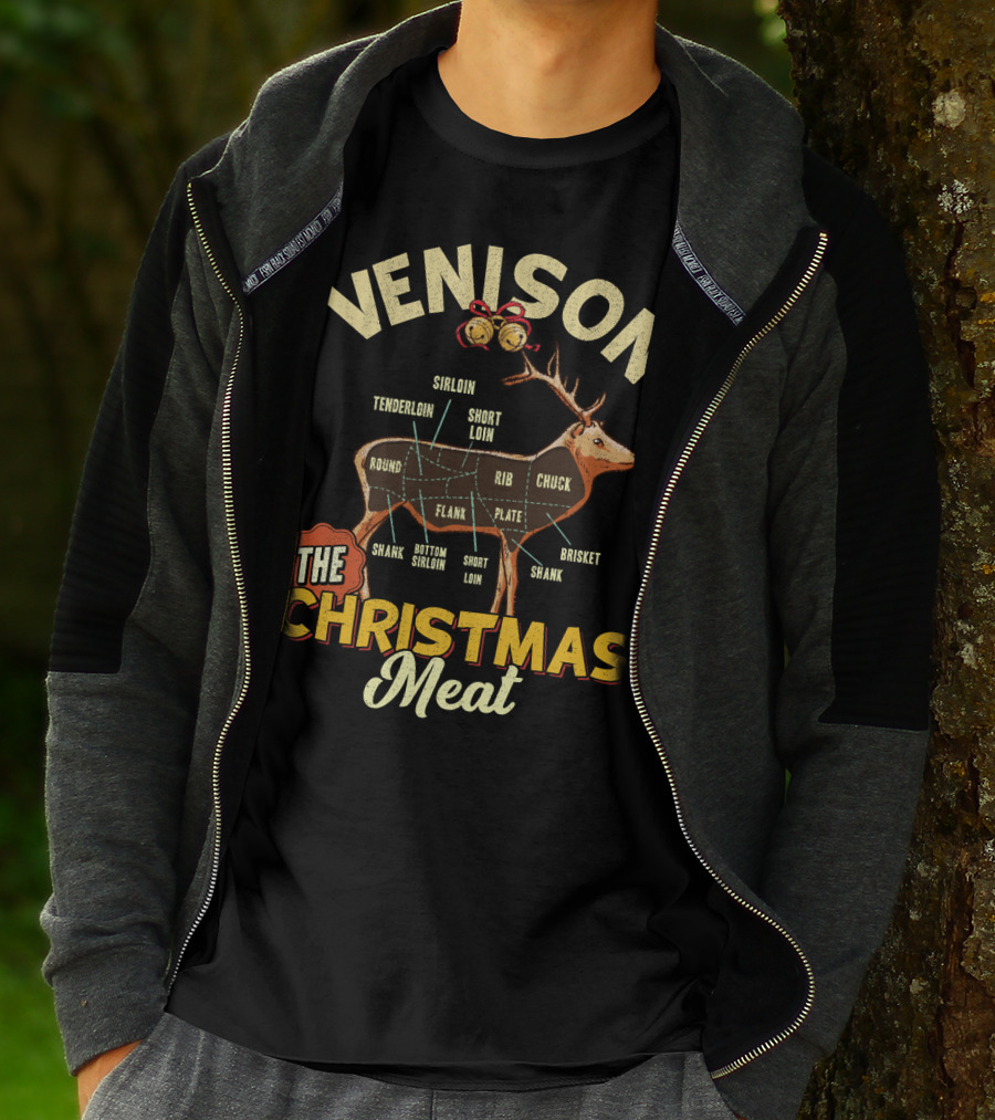 Venison Sirloin Tenderloin Short Loin Deer Chart The Christmas Meat T-Shirt