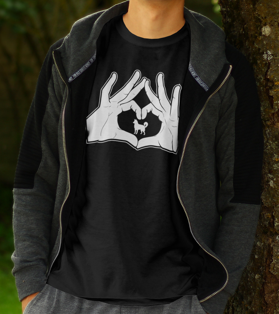 Alaskan Clover Kai Hands Heart Sign Dog Inside Hand Heart Gesture T-Shirt