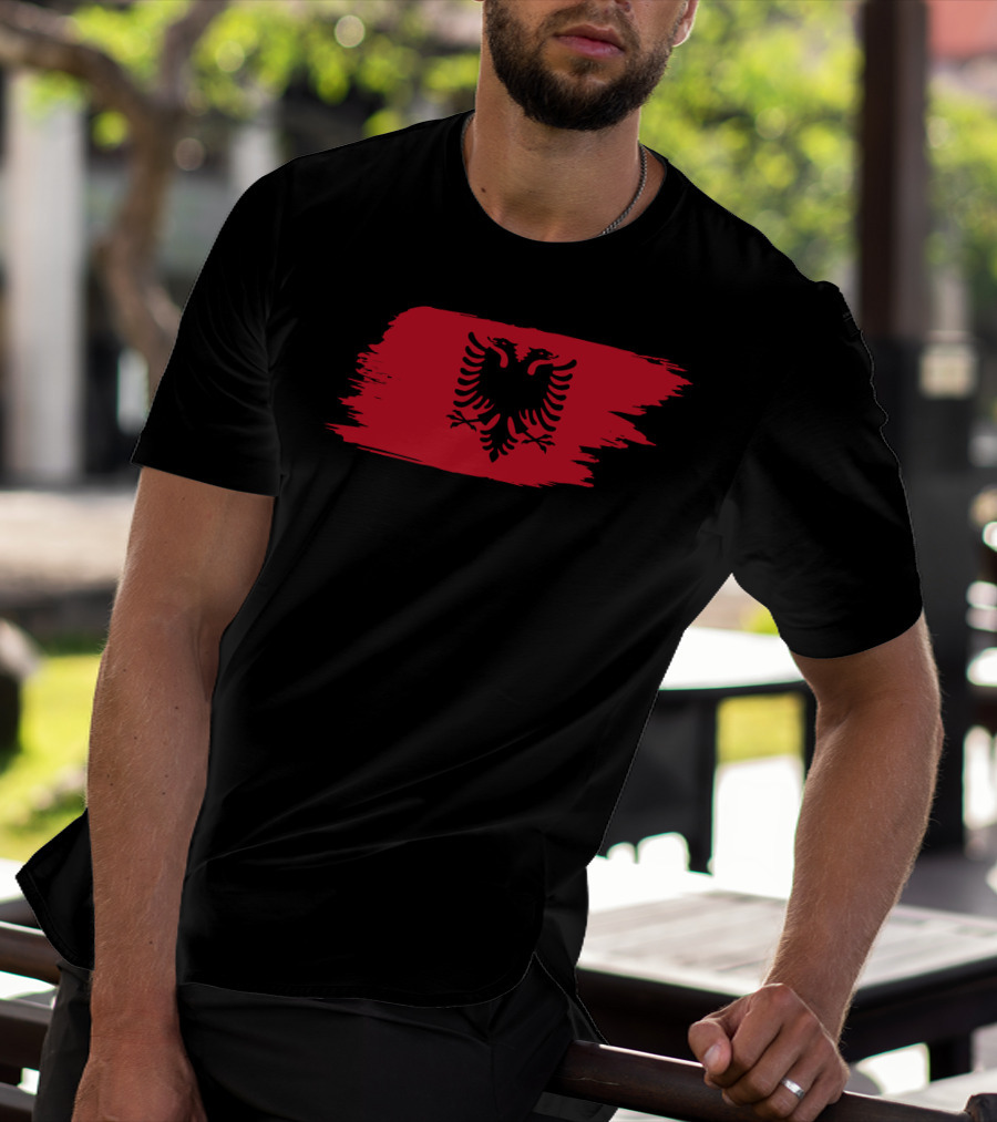 Albania Flag Red Brushstroke Double-Headed Eagle T-Shirt