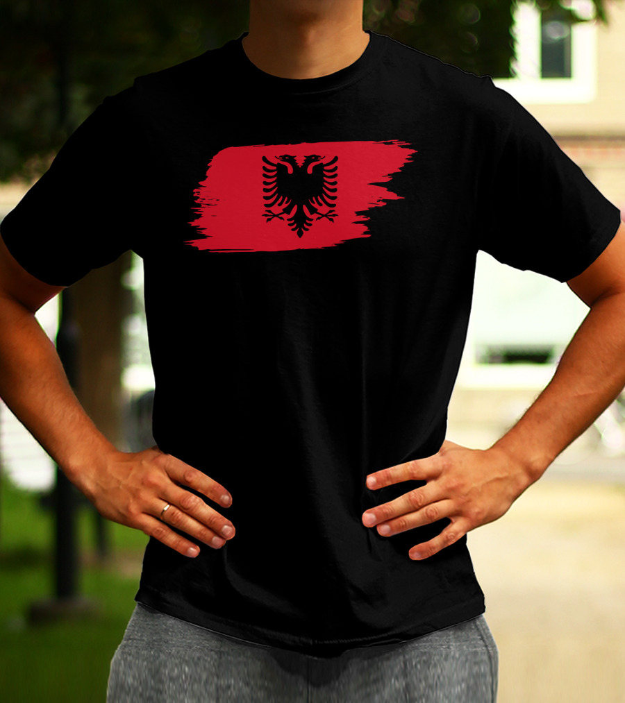 Albania Flag Red Brushstroke Double-Headed Eagle T-Shirt