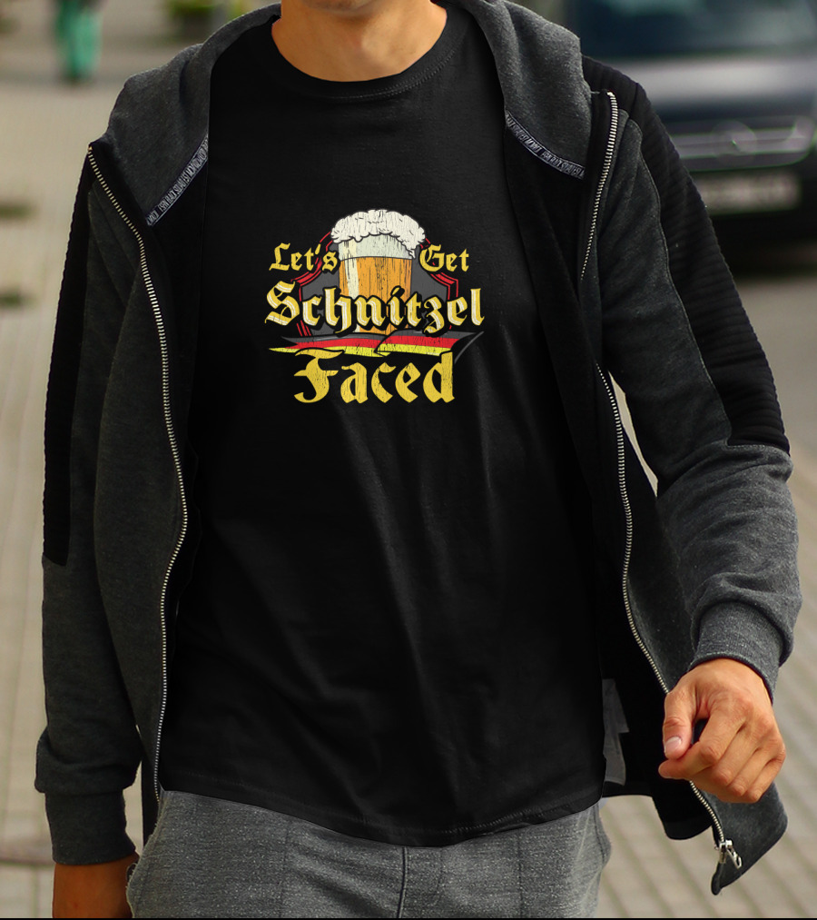 Let's Get Schnitzel Faced With Beer Stein And German Flag Elements T-Shirt