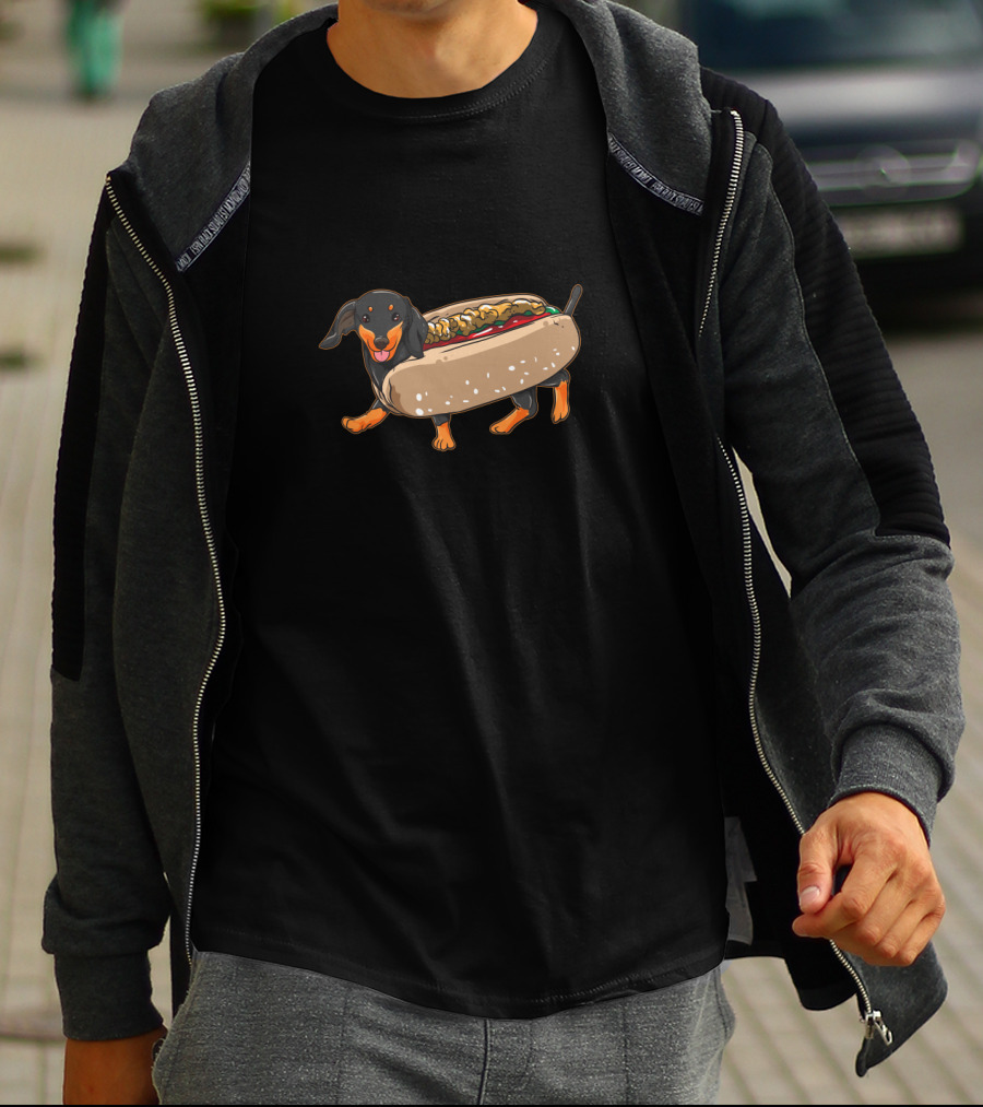 Dachshund Sausage Dog In Hot Dog Bun With Mustard T-Shirt