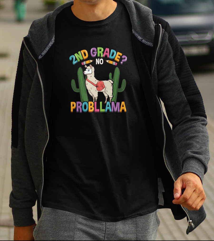 2nd Grade No Probllama Llama With Cactus And Pencils Graduation T-Shirt