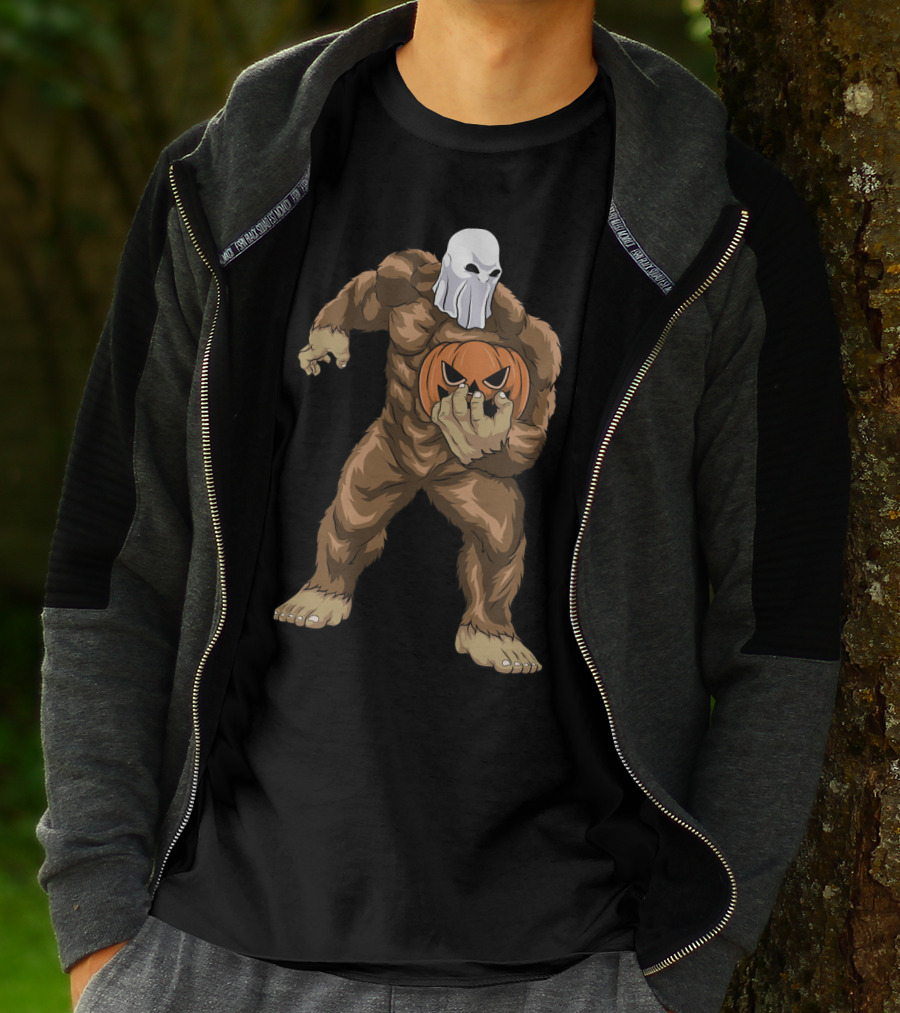 Ghost Bigfoot Sasquatch With Jack O' Lantern Head T-Shirt