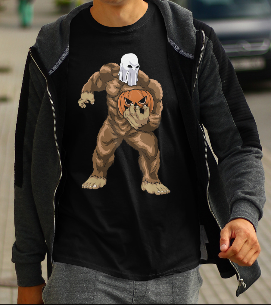 Ghost Bigfoot Sasquatch With Jack O' Lantern Head T-Shirt