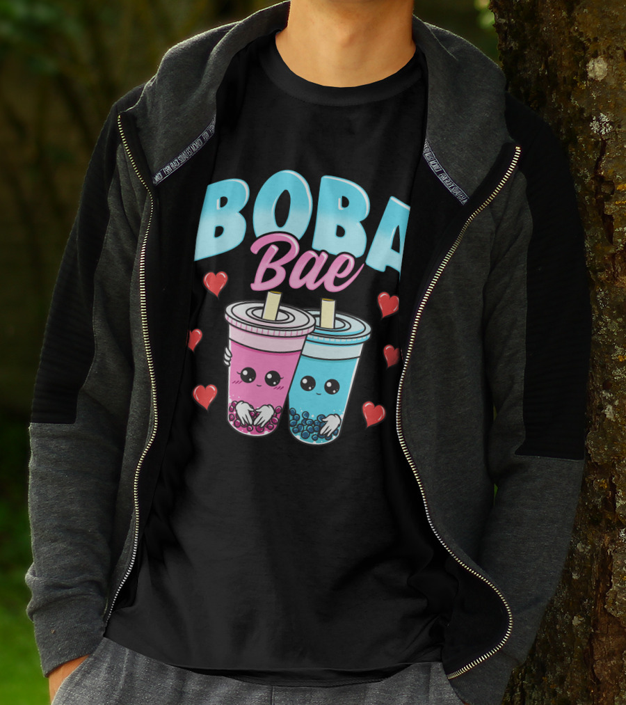 Kawaii Boba Bae Cute Bubble Tea Characters With Hearts T-Shirt