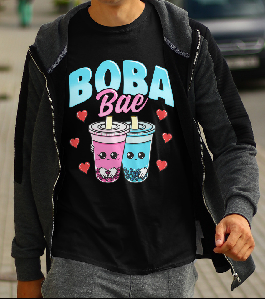 Kawaii Boba Bae Cute Bubble Tea Characters With Hearts T-Shirt