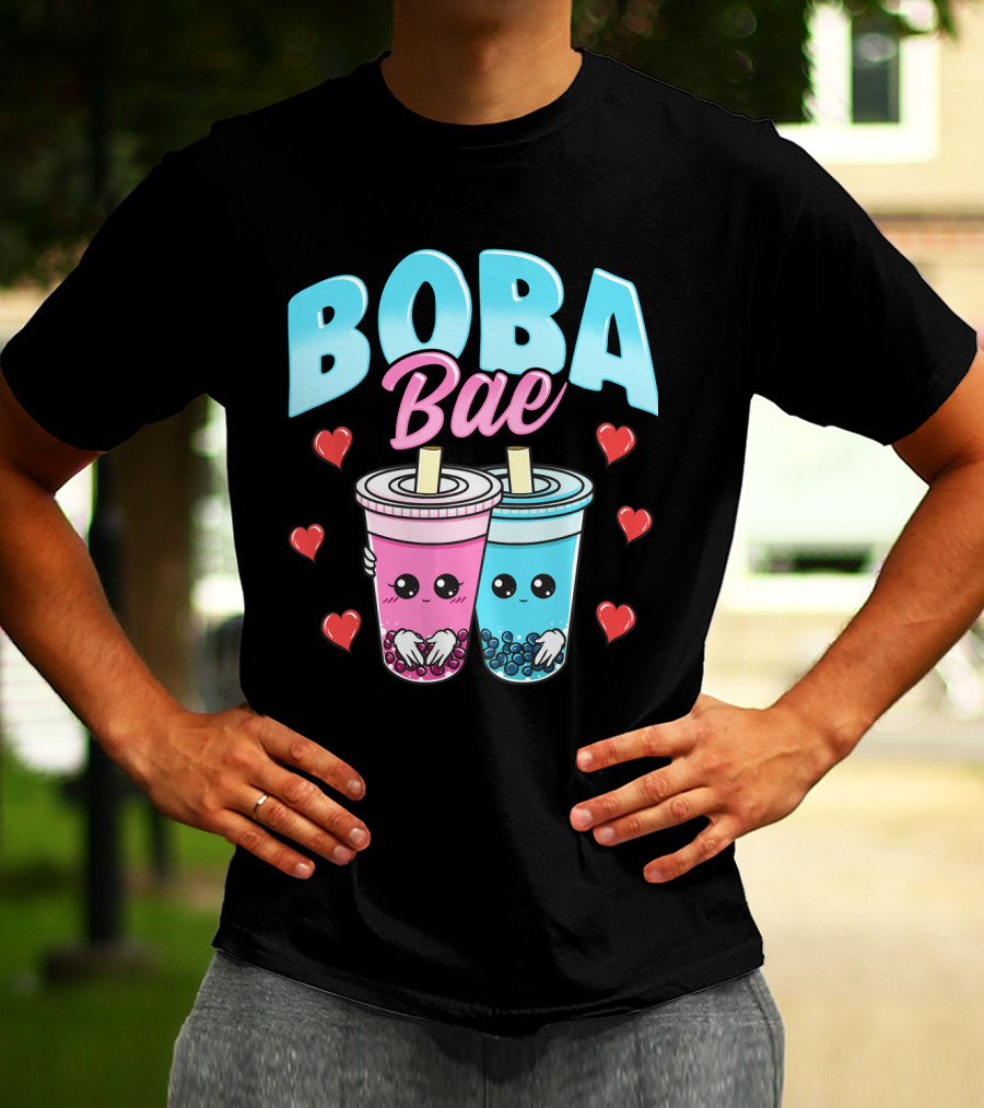 Kawaii Boba Bae Cute Bubble Tea Characters With Hearts T-Shirt