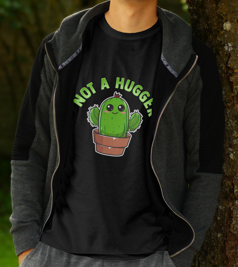 Kawaii Cactus Not A Hugger Cute Sarcastic Potted Plant T-Shirt