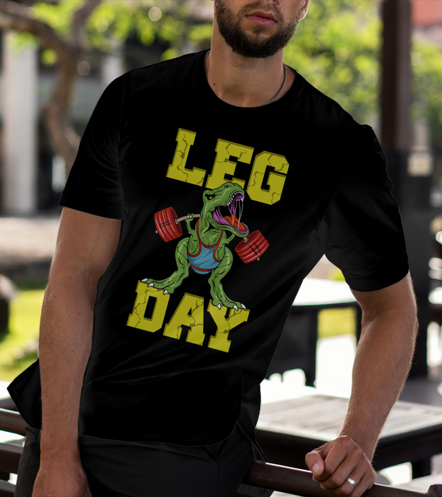 Leg Day Dinosaur Weight Lifter Squat Barbell Training T-Shirt