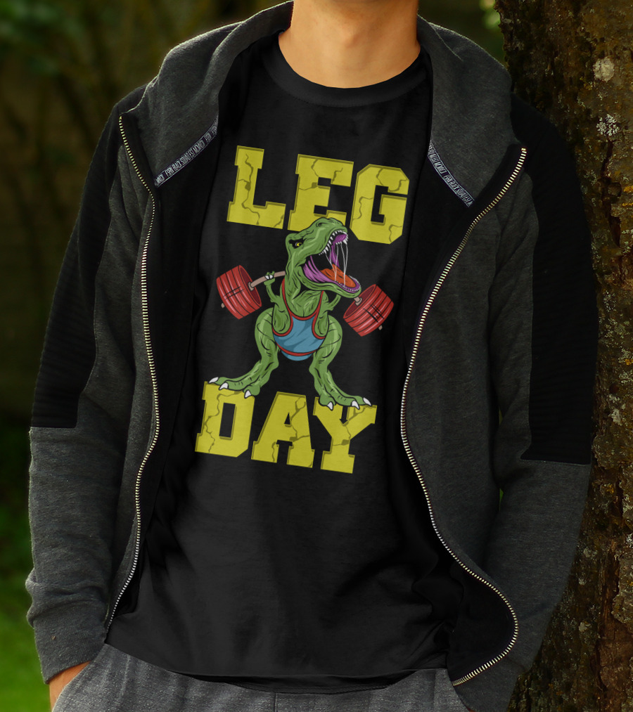 Leg Day Dinosaur Weight Lifter Squat Barbell Training T-Shirt