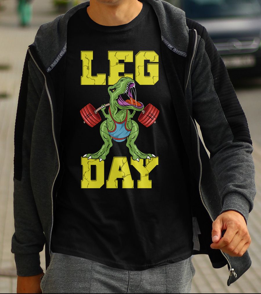 Leg Day Dinosaur Weight Lifter Squat Barbell Training T-Shirt