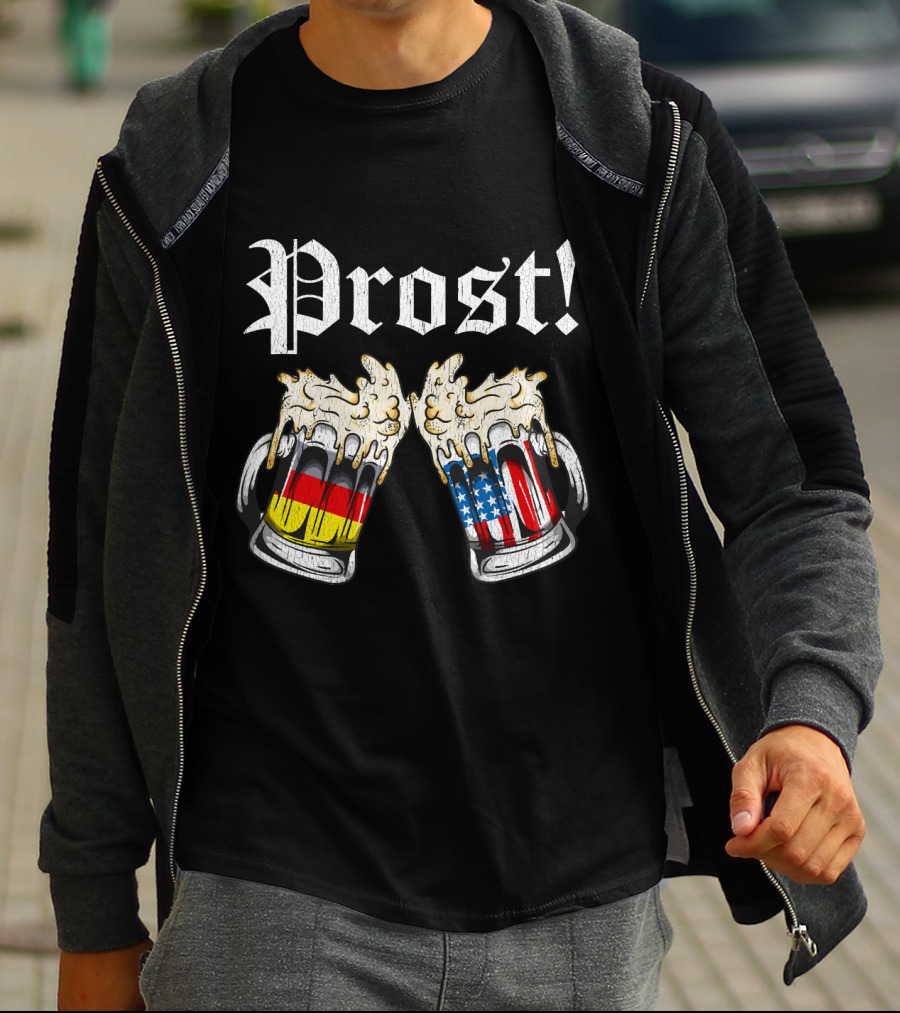 Prost Cheers German American Flag Beer Mugs Oktoberfest T-Shirt