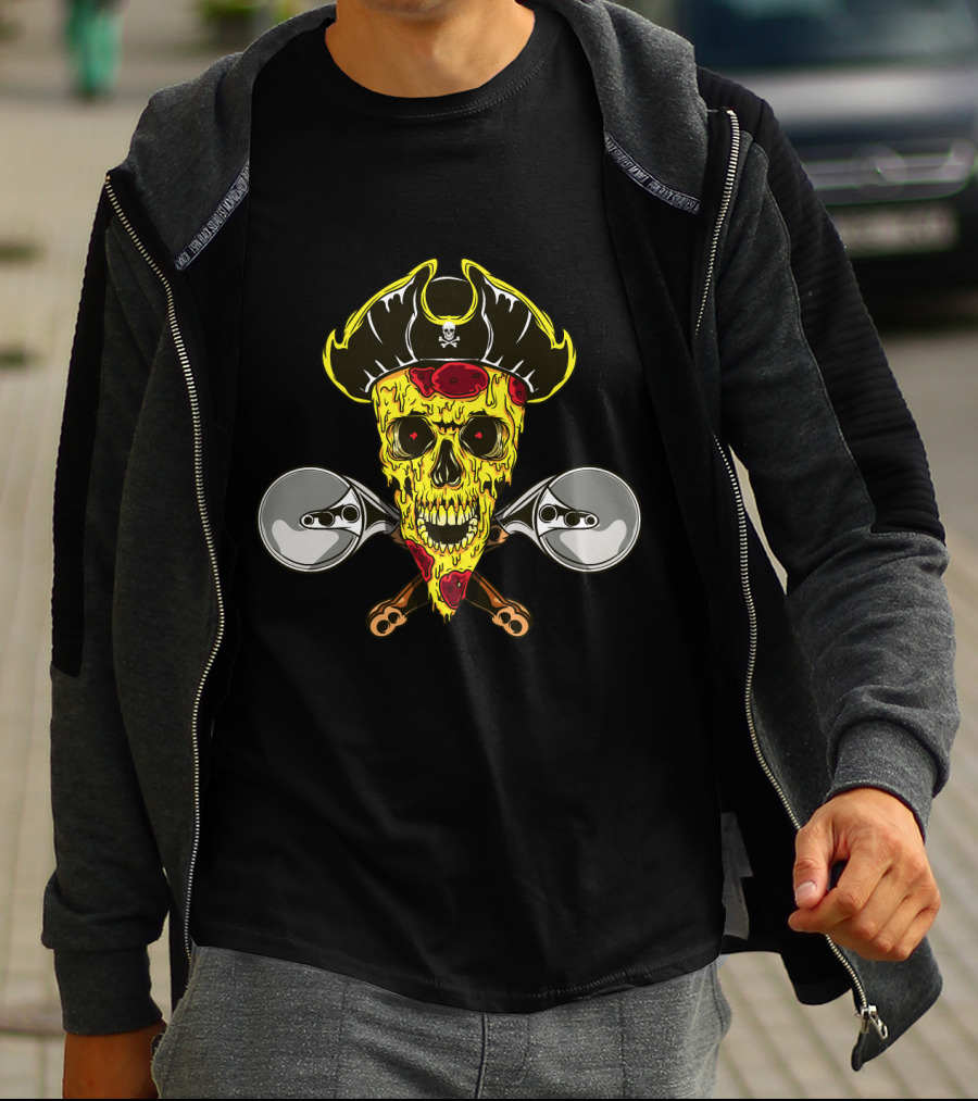Pirate Skull Pizza With Crossed Wheel Cutters T-Shirt