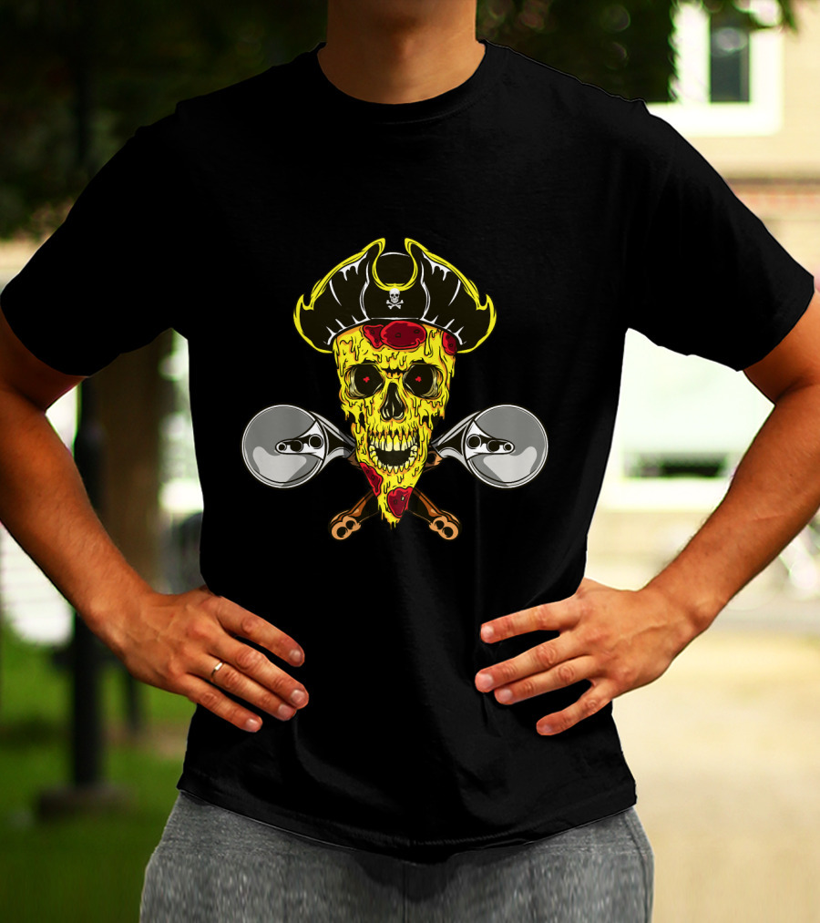 Pirate Skull Pizza With Crossed Wheel Cutters T-Shirt
