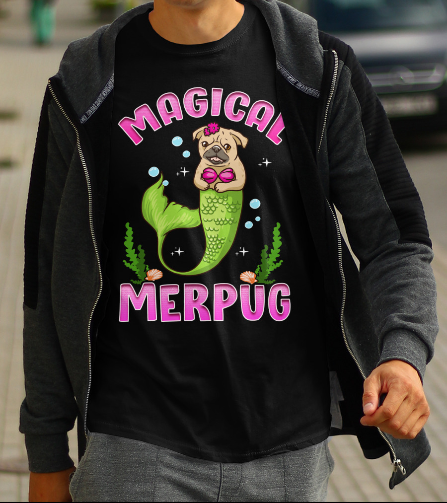 Magical Merpug Pug Dog With Mermaid Tail T-Shirt