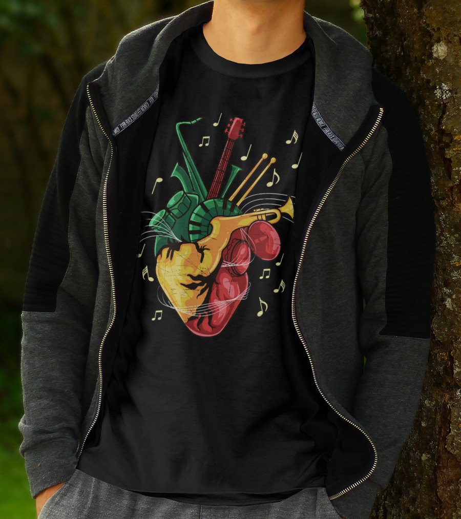 Reggae Lover Jamaican Heart Music Rastafari Instrument Fusion T-Shirt