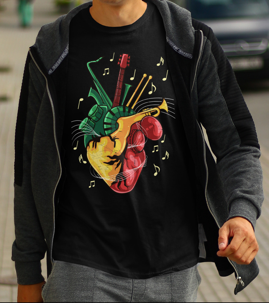 Reggae Lover Jamaican Heart Music Rastafari Instrument Fusion T-Shirt