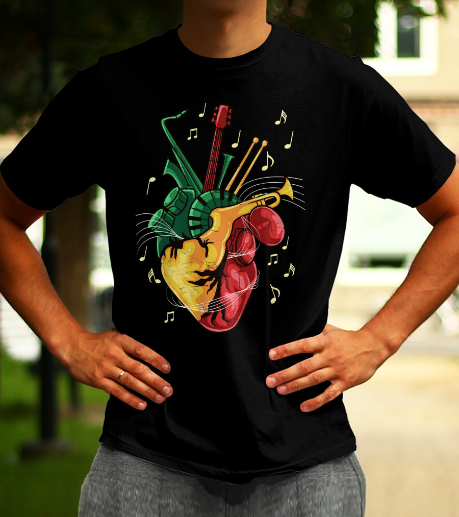 Reggae Lover Jamaican Heart Music Rastafari Instrument Fusion T-Shirt