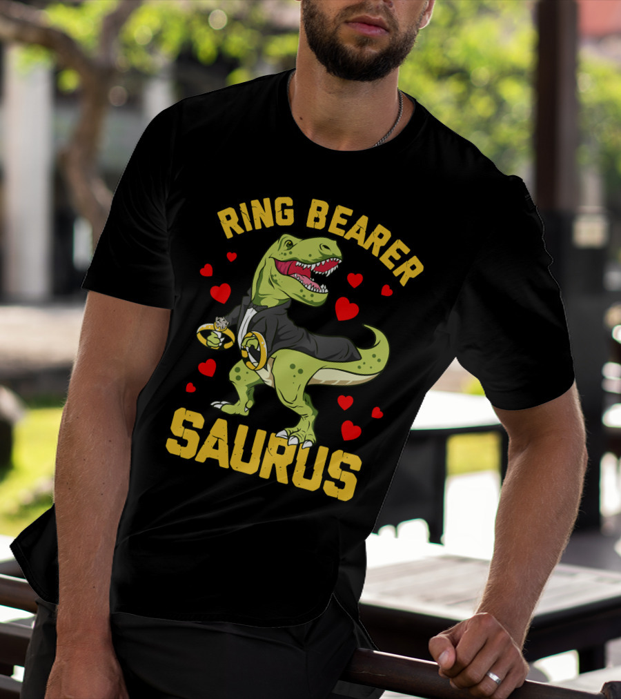 Ring Bearer Saurus Rex Wedding Party Hearts T-Shirt