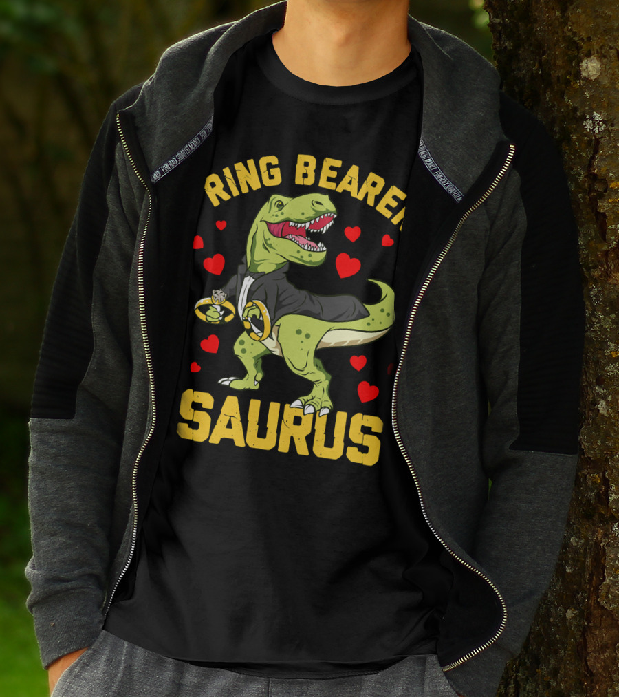 Ring Bearer Saurus Rex Wedding Party Hearts T-Shirt