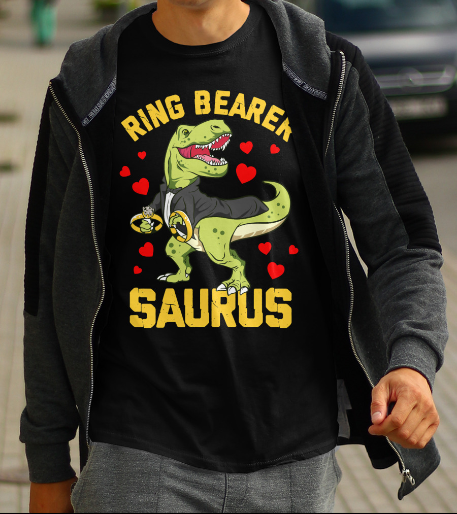Ring Bearer Saurus Rex Wedding Party Hearts T-Shirt