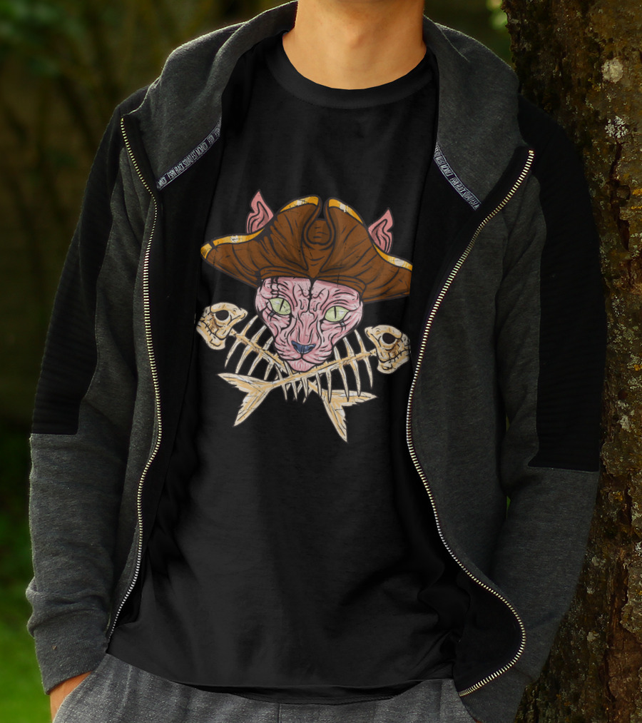 Sphinx Pirate Cat Skull Jolly Roger Crossbones T-Shirt