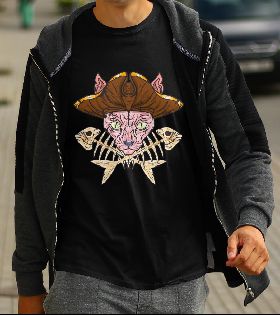 Sphinx Pirate Cat Skull Jolly Roger Crossbones T-Shirt