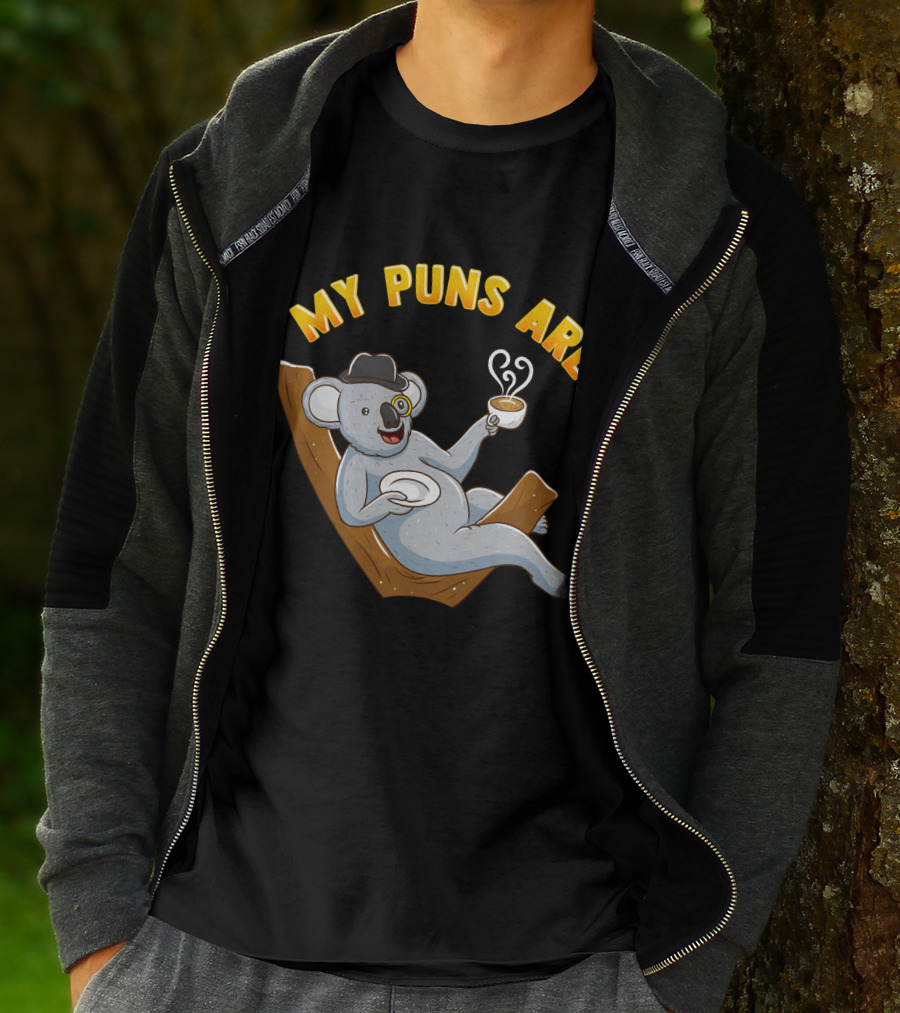 Tea Lover My Puns Are Koala Tea Funny Animal Puns Koala Relaxing With Tea T-Shirt