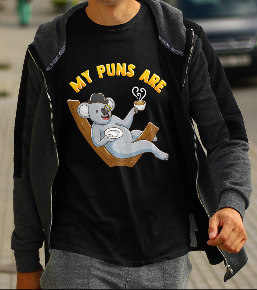 Tea Lover My Puns Are Koala Tea Funny Animal Puns Koala Relaxing With Tea T-Shirt