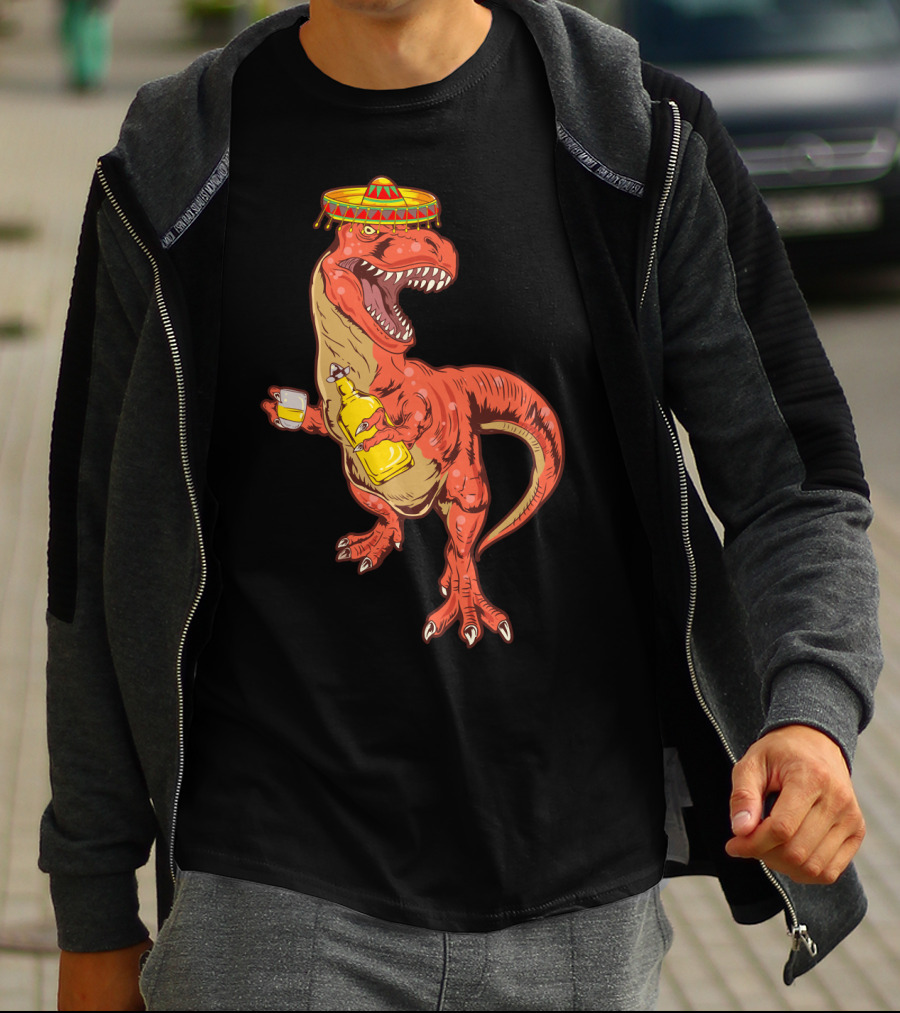 Tequilasaurus Rex Dinosaur Tequila Drinking Team Sombrero Fiesta T-Shirt