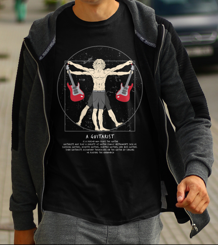 Vitruvian Man Guitarist A Guitarist Da Vinci Musician Band Guitar Player T-Shirt