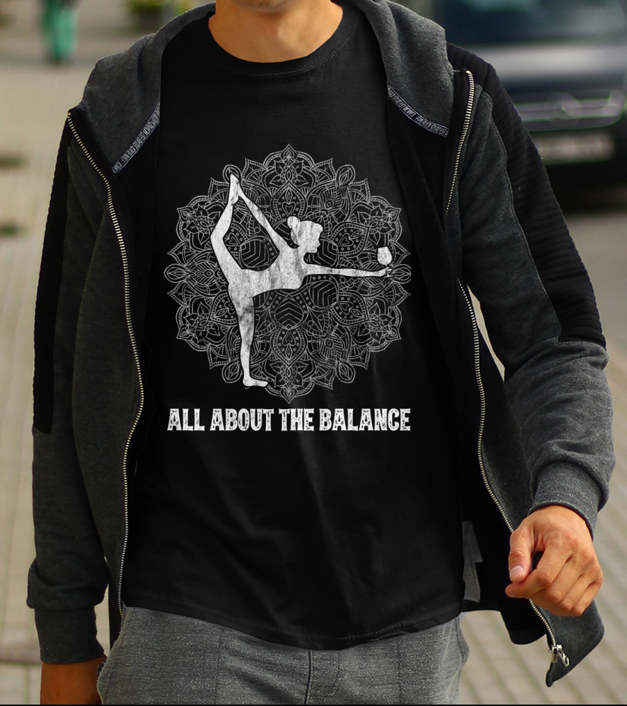 All About The Balance Yoga Wine Namaste Meditation Mandala T-Shirt