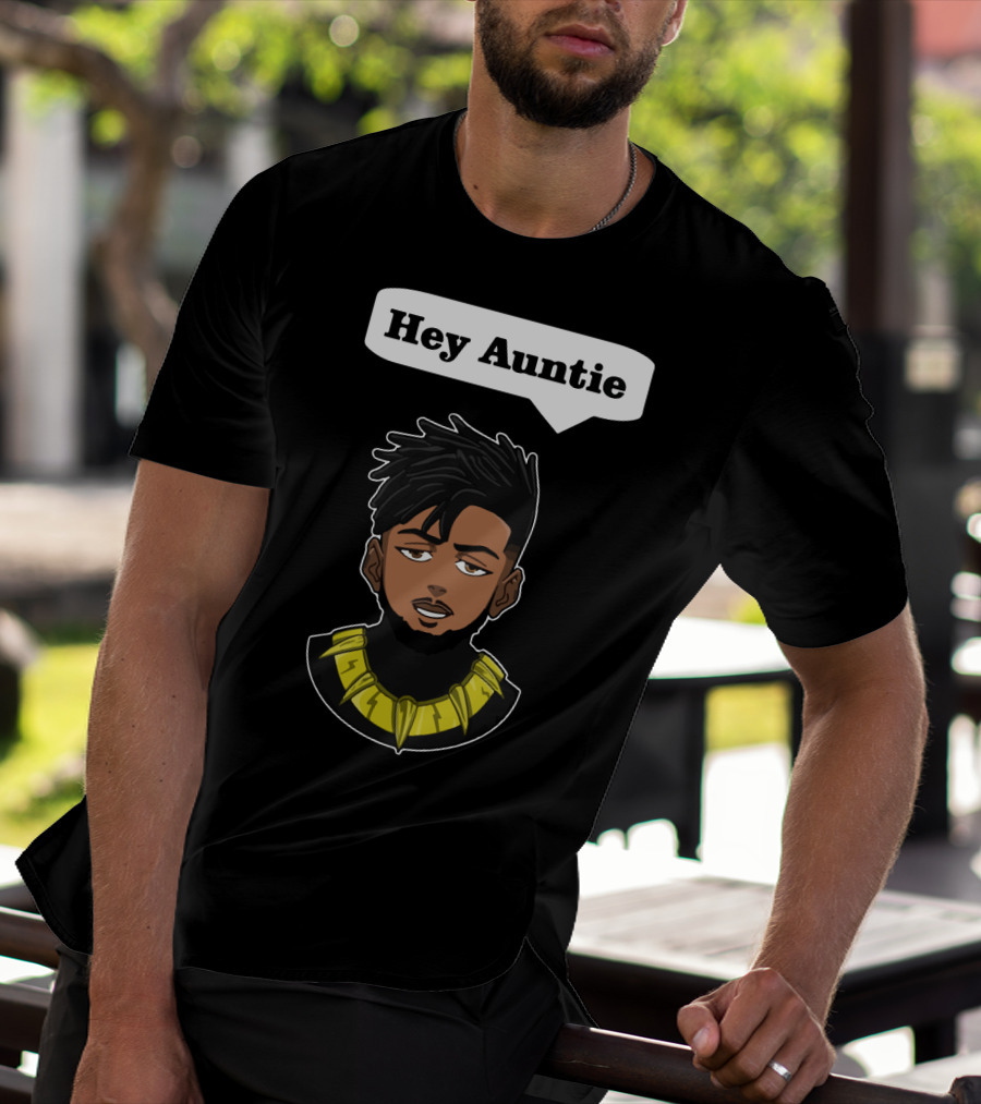 Erik Killmonger Hey Auntie Animated Character Necklace Black Panther T-Shirt