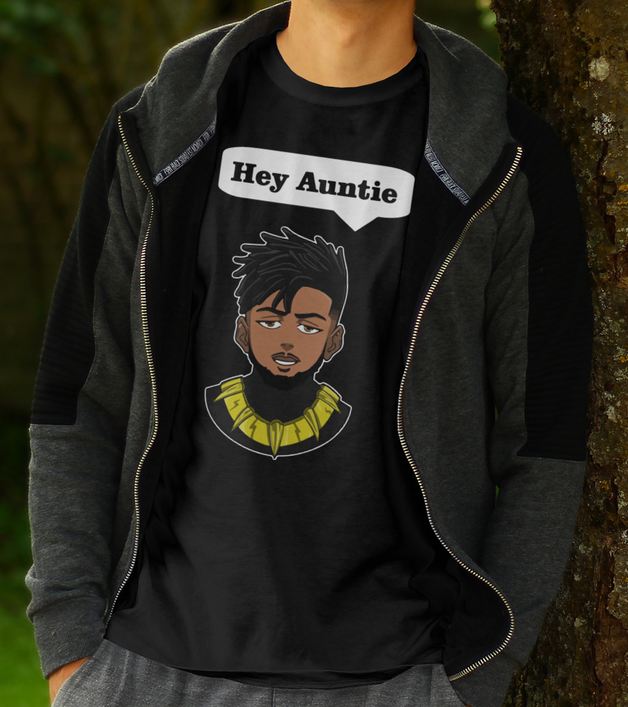 Erik Killmonger Hey Auntie Animated Character Necklace Black Panther T-Shirt