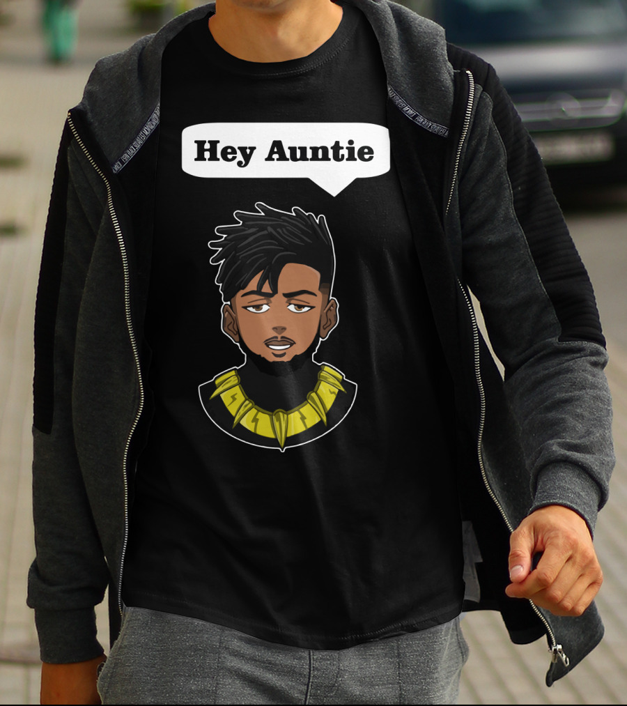 Erik Killmonger Hey Auntie Animated Character Necklace Black Panther T-Shirt